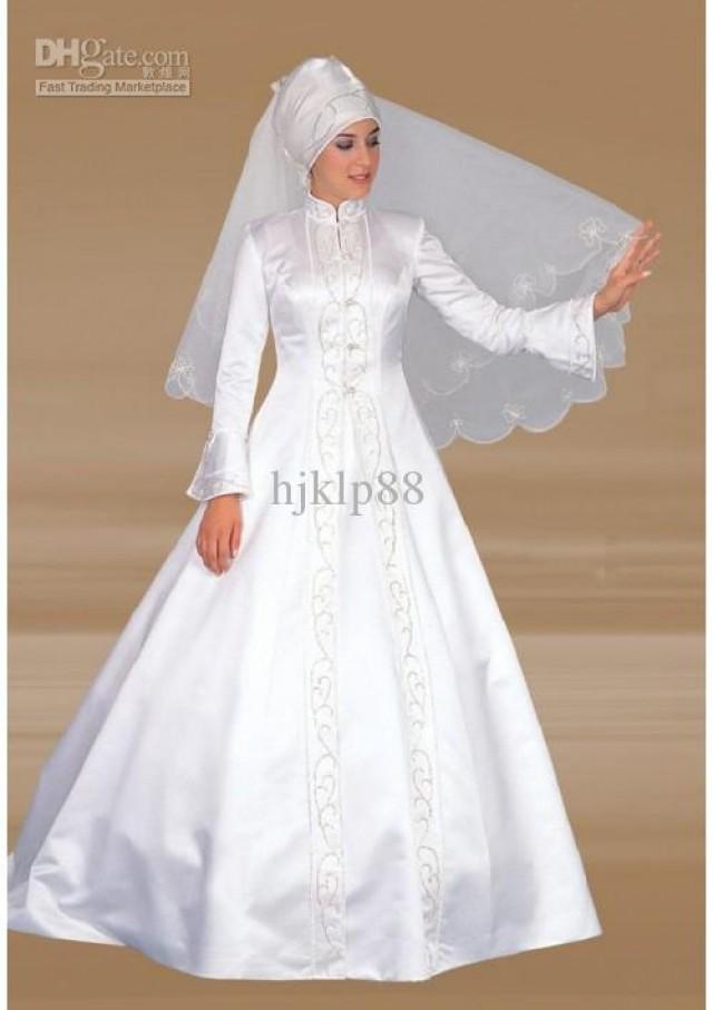 New Beautiful A Line Floor Length High Neck Long Sleeve Dress