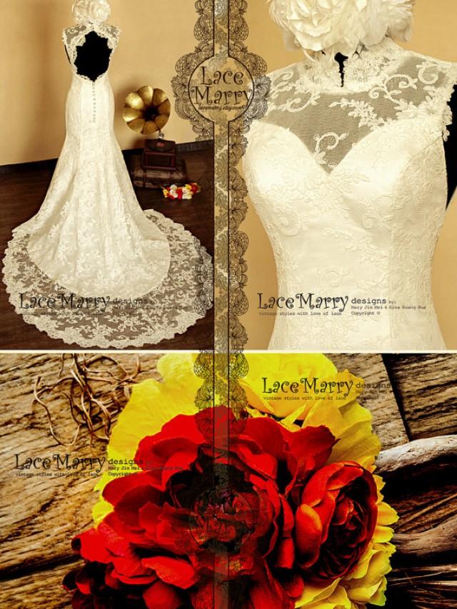 High Collar Design Lace Wedding Dress Features Sweetheart Neckline And
