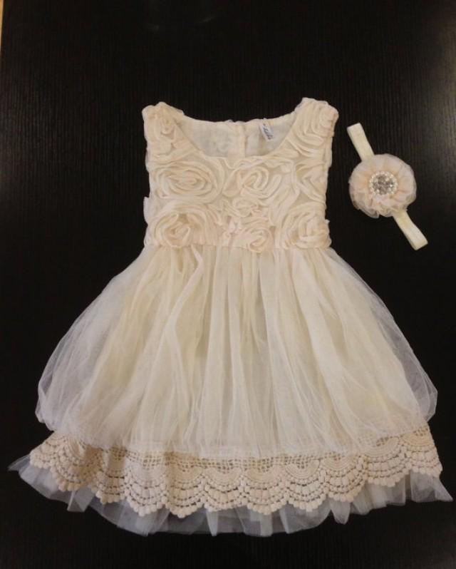 Flower Girl Dress Ivory, Rosette Dress, Ivory Dress, Vintage Inspire
