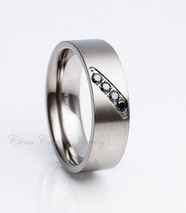 Men's Black Diamond Titanium Ring Titanium Wedding Band Brushed Polish