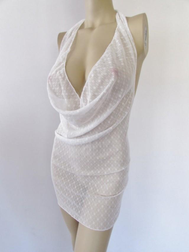 Sheer Stretch White Lace Dress Drape 