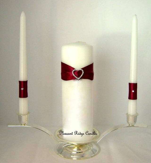 Burgundy Unity Candle Set Bling Unity Candle Heart Unity Candle Wedding