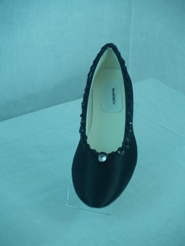Wedding Flats Shoes Black Satin Dressy Comfortable #2214506 - Weddbook