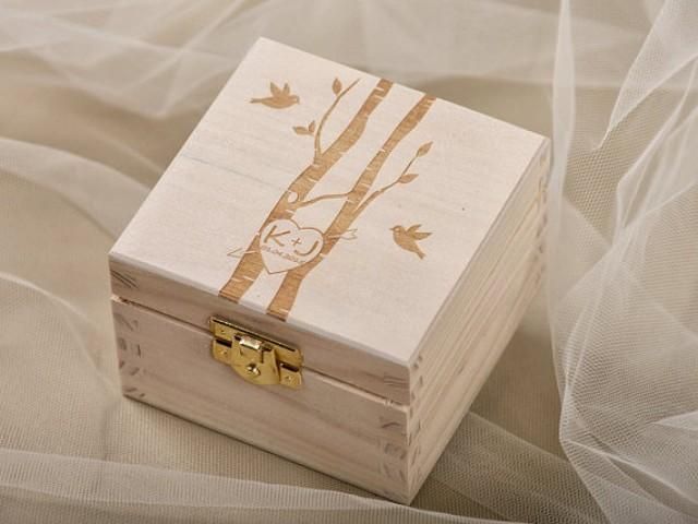Wood Wedding Ring Bearer Box, Rustic Wooden Ring Box