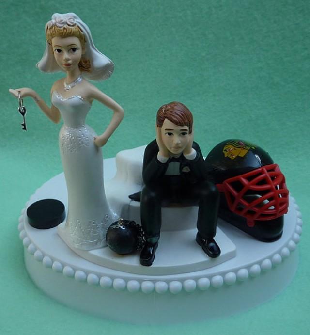 Wedding Cake Topper Chicago Blackhawks Hockey Themed Ball And Chain Key