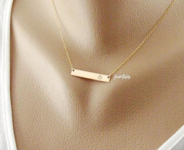 Gold Bar Initial Necklace, Personalized 