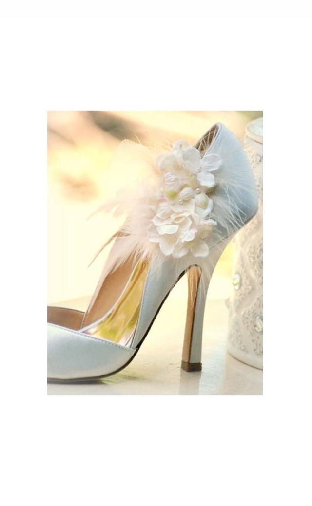 Shoe Clips Ivory Hydrangeas. Elegant Bridesmaid Bride Wedding Pumps