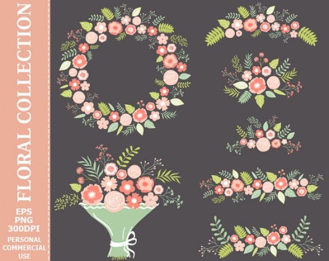 Buy 2 Get 1 Free Digital Pastel Floral Collection Clip Art Wreath Flowers Bouquet Wedding Bunch Clip Art Commercial And Personal Use 2215355 Weddbook