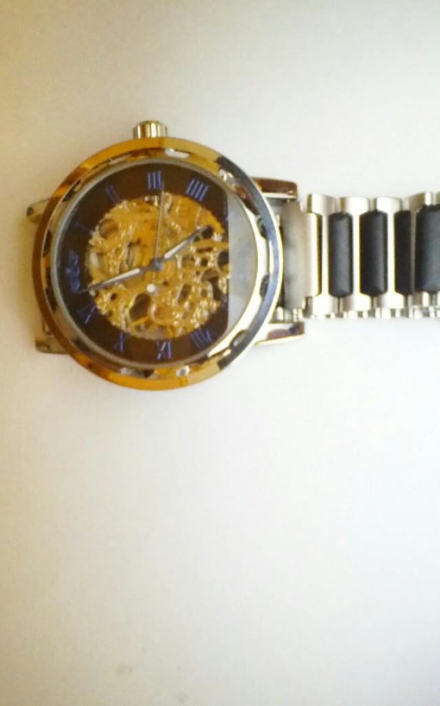 Men's Steampunk Mechanical Skeleton Wrist Watch With Black And Blue