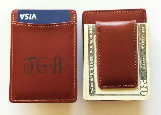 Personalized Leather Wallet Money Clip - Monogrammed Wallet - Personalized Engraved Leather ...