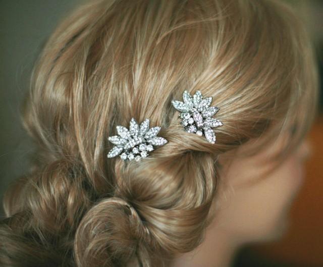 Lydia Bridal Hair Comb Two Small Vintage Style Crystal Hair Combs