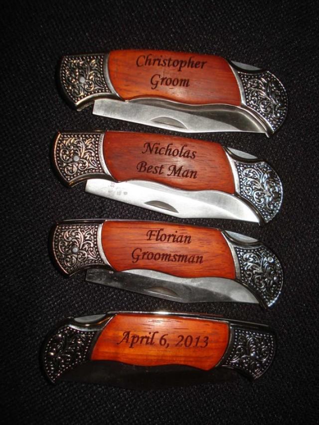 Groomsmen Gifts 4 Personalized Engraved Pocket Knives. Best Man