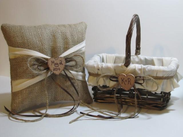 Personalized Rustic Flower Girl Basket And Ring Bearer Pillow For