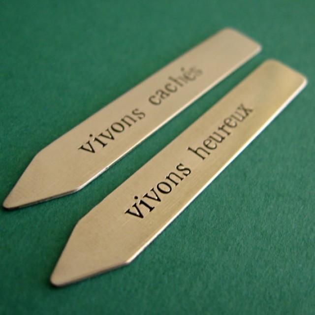 Custom Collar Stays Hand Stamped In Aluminum, Copper, Brass, Sterling