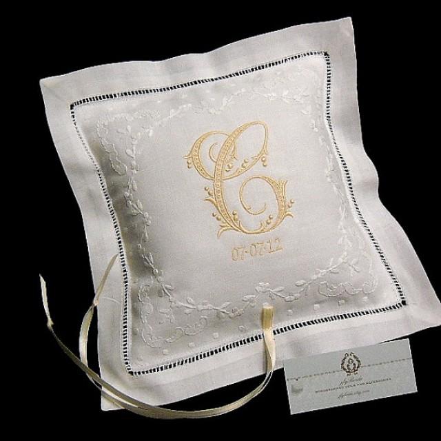 Monogram Ring Bearer Pillow Embroidered With Initial And Wedding Date