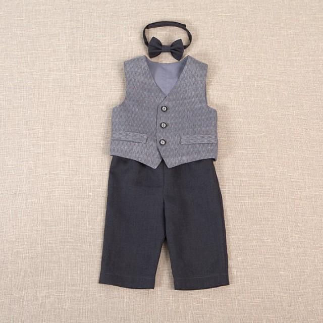 Baby Boy Linen Suit Ring Bearer Outfit Baptism Baby Boy Clothes Kids