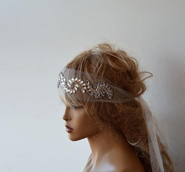 Bridal Headband, Wedding Rhinestone Headband, Wedding Veil, Bridal Veil