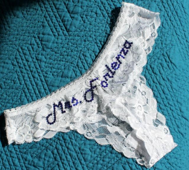 White Lace Custom Bridal Panties, Thong Bridal Lingerie, Wedding Shower