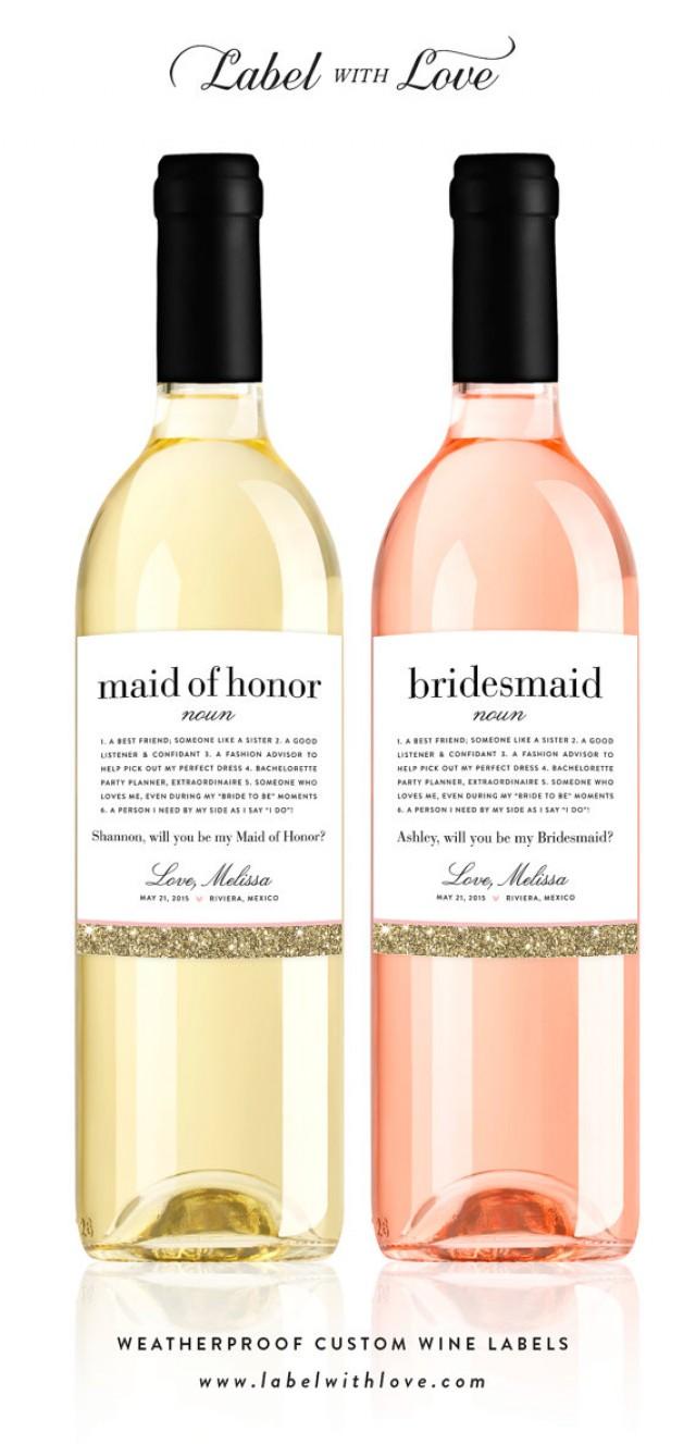 Will You Be My Bridesmaid Wine Labels Faux Glitter Definition