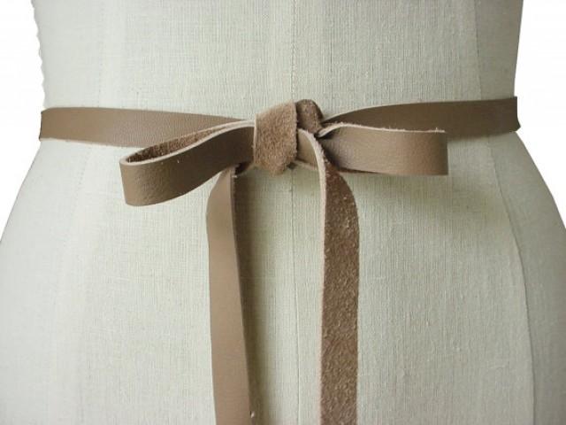 Seamless Narrow Leather Tie Belt Soft Leather Bow Belt, Mushroom Taupe ...