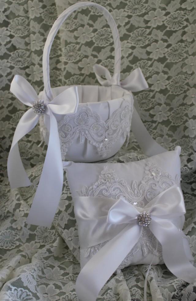 ElegantLarger White Or Ivory Flower Girl Basket/Matching Ring Bearer