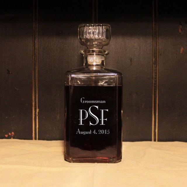 Monogrammed Glass Whiskey Decanter Engraved Barware Groomsmen