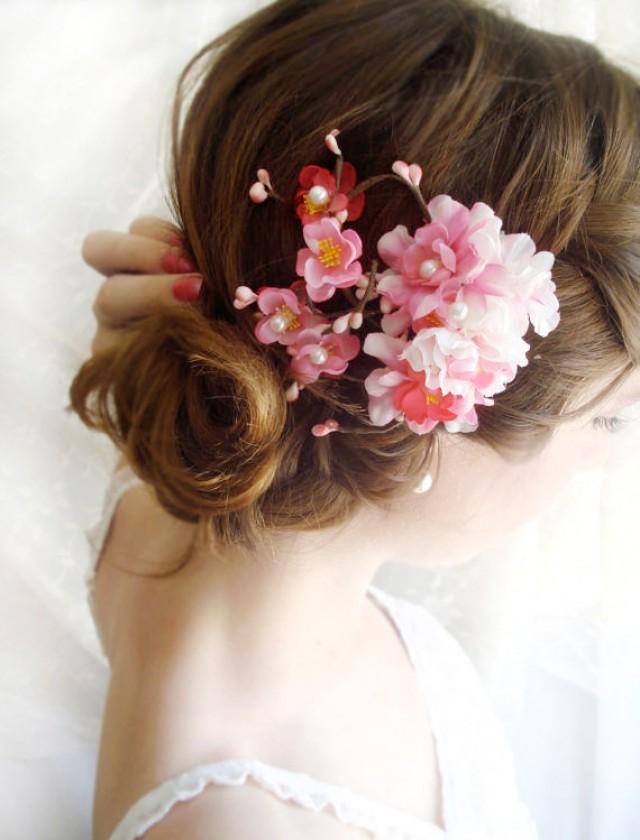 Hot Pink Bridal Hair Accessories Cherry Blossom Hair Clip
