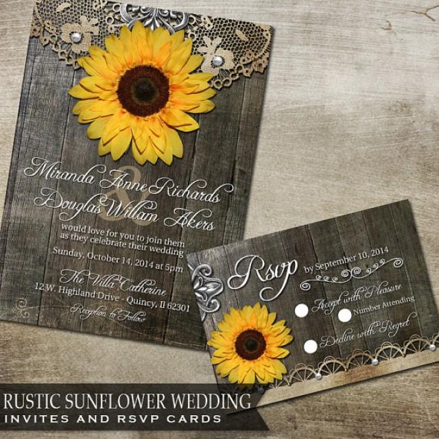Rustic Sunflower Wedding Invitation And Rsvp Reply Card