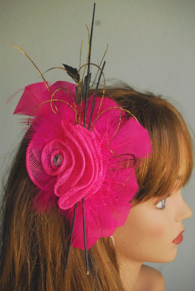 Hot Pink Wedding Hair Clip Feather Mesh Clip And Pin Wedding Accessory