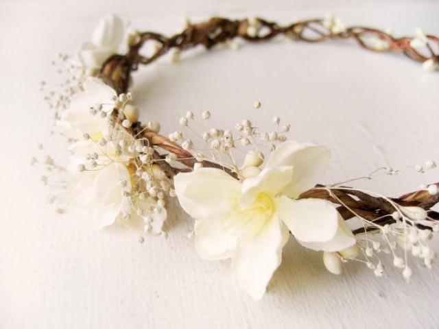 Rustic Wedding Hair Accessories, Baby Breath Flower Crown, Bridal