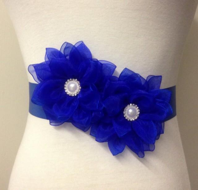 Flower Sash-Royal Blue Sash-Bridal Flower Sash-Wedding Sash-Bride