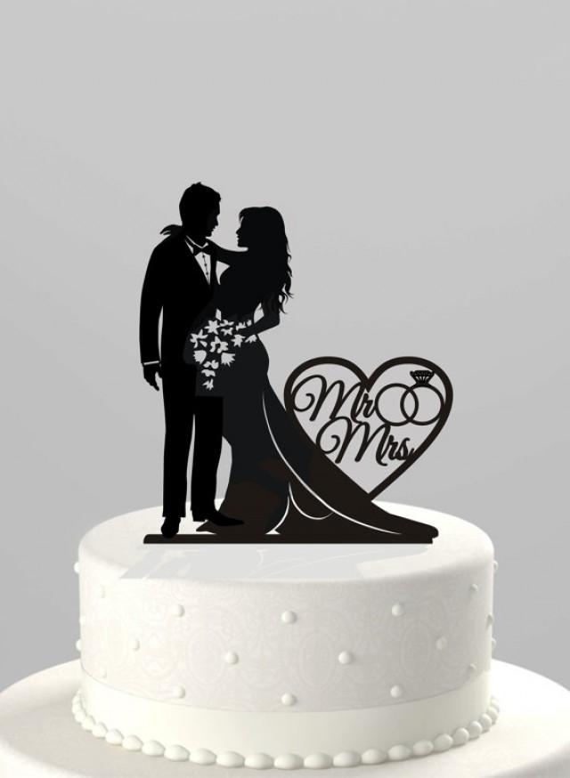 RED MR AND MRS CAKE TOPPER-WEDDING & SHINY ACRYLIC SIGN-16x13CM-SILHOUETTE 