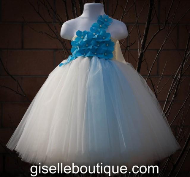 Flower Girl Dress Eggplant ,Ivory And Ice Blue Tutu Dress, Baby Tutu