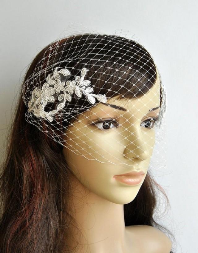 Ivory Lace Bandeau Veil, Birdcage Veil, Wedding Veil, Bridal Veil