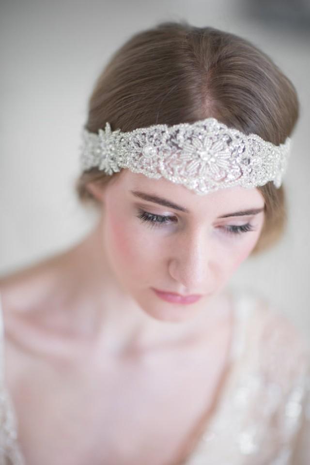 Bridal Ribbon Headband, Beaded Ribbon Headband, Blush Pink Wedding Head
