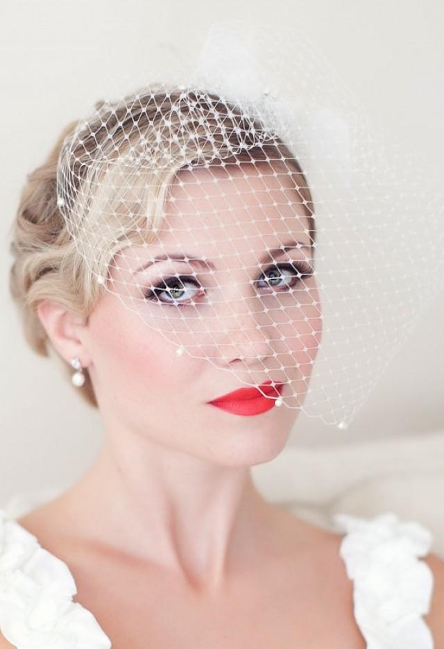 Birdcage Veil Embellished With Swarovski Pearls, Bridal Veil, Wedding