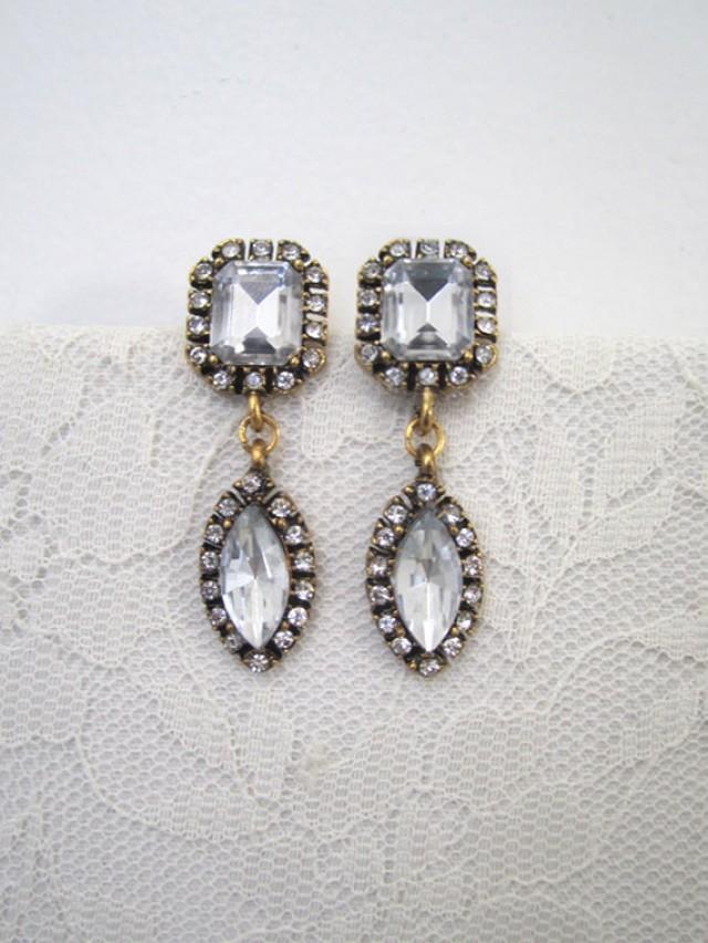 Vintage Rhinestone Earrings Wedding Earrings Evening Earrings Teardrop