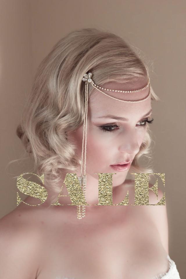 SALE Silver Art Deco Bridal Hair Jewelry, Dangling Tassels, Bridal Hair Chain, Bridal Headband