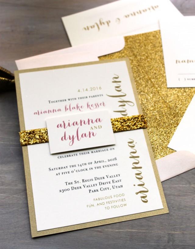 Glitter Wedding Invitations, Gold Glitter Wedding Invitation, Glitter Envelope Liners, Gold
