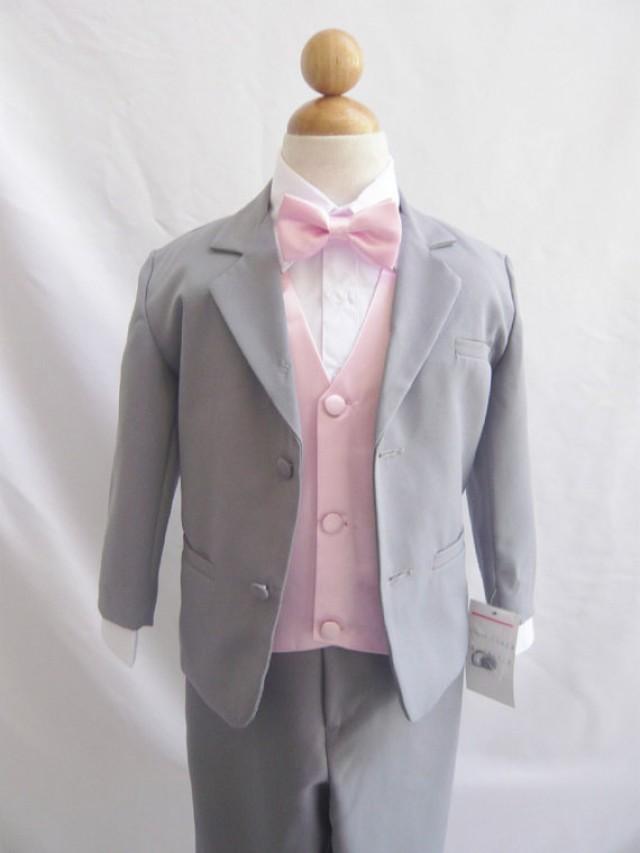 Formal Boy Suit Gray With Pink Light Vest For Toddler Baby Ring Bearer