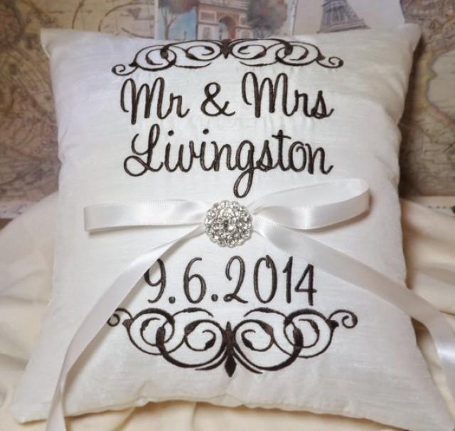 Ring Bearer Pillow, Mr & Mrs. Ring Pillow, Wedding Pillow, Embroidery