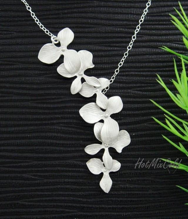Trio Orchid Flower Necklace, Dainty STERLING Silver Necklace, Bridal