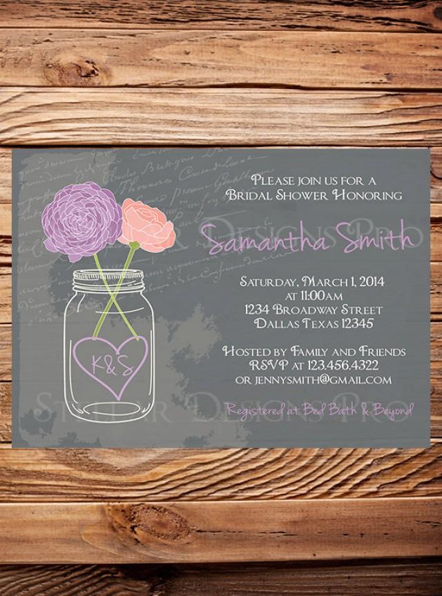 Bridal Shower Invitation,Mason Jar Peonies, Garden Flowers Mason Jar