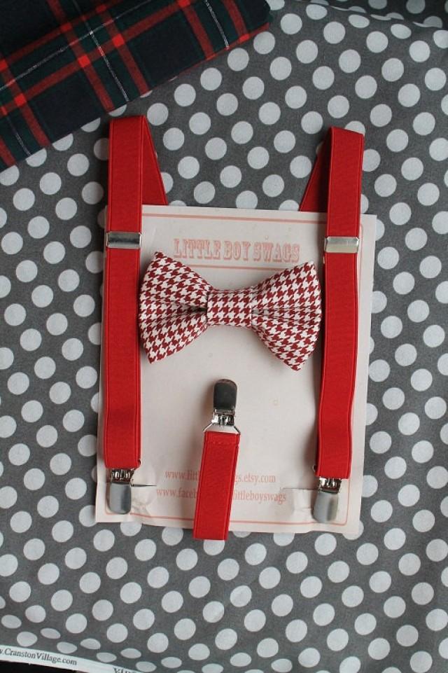 Red Houndstooth Bow Tie Red Suspenders..Valentines Day..Wedding..Ring