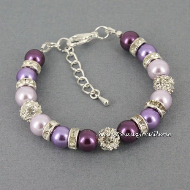Shades Of Purple Bracelet, Purple Pearl Bracelet, Bridesmaids Gift