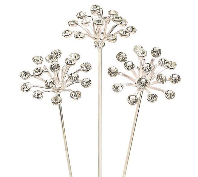 Set Of 3ct. Flower Burst 31/2" Gem Stone Crystal Clear Jewel Corsage