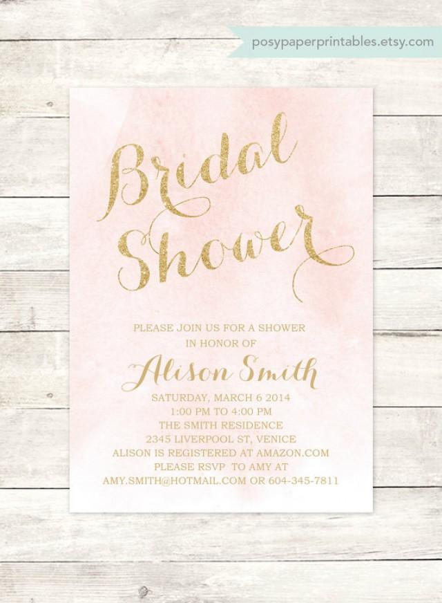 Pink Gold Bridal Shower Invitation Printable Watercolor Blush Pink Gold