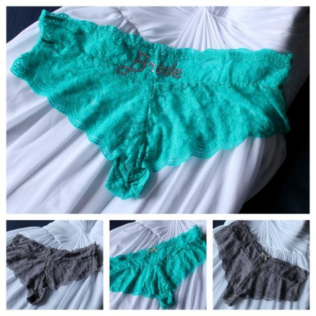 Plus Size Lace Bridal Panties, Boyshorts Teal And Mauve Bridal Lingerie