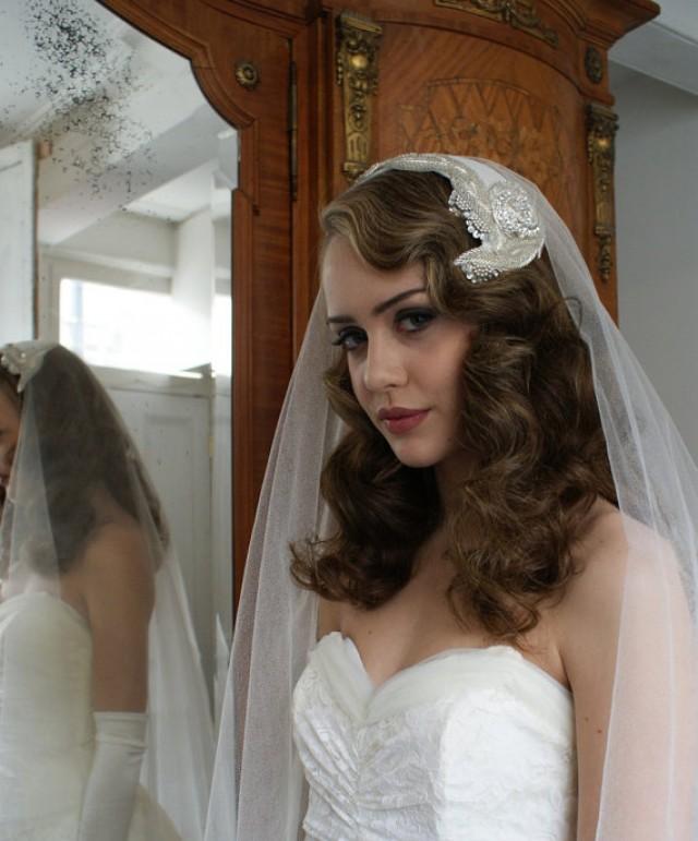Silk Wedding Veil And Art Deco Headpiece. Silver Screen Goddess, 1930s