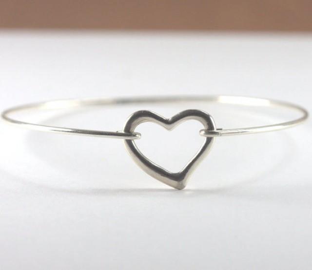 Silver Heart Sterling Silver Bangle Bracelet, Sterling Silver Bracelet